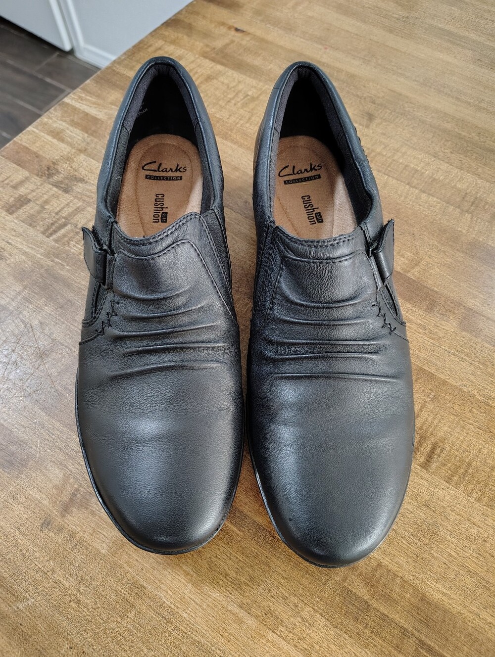 Clarks Everlay Coda Flat Black Leather Slip-On Loafers Size 12